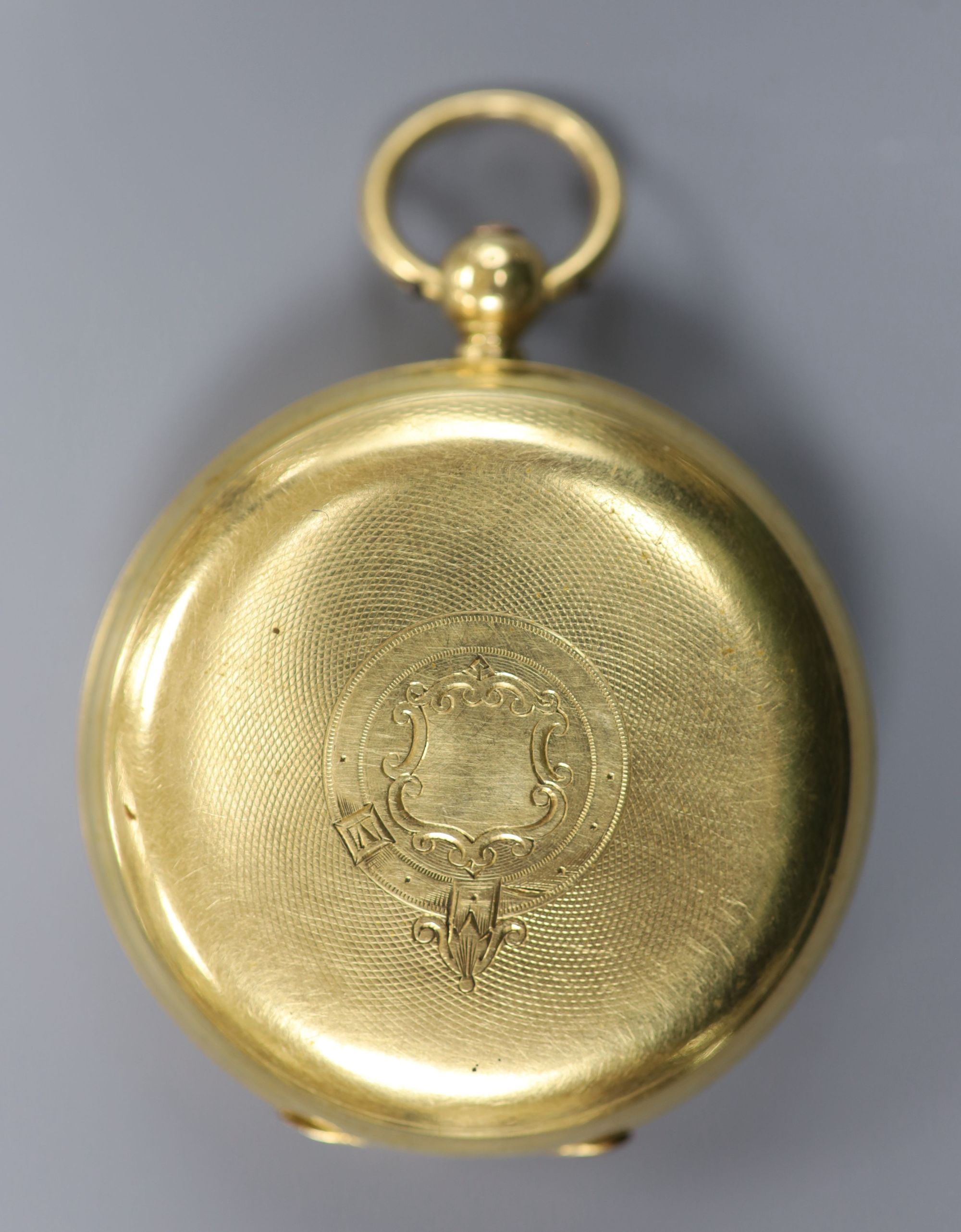 An Edwardian 18ct gold open faced J.W. Benson The Ludgate keywind lever pocket watch, case diameter 48mm, gross 115.3 grams.